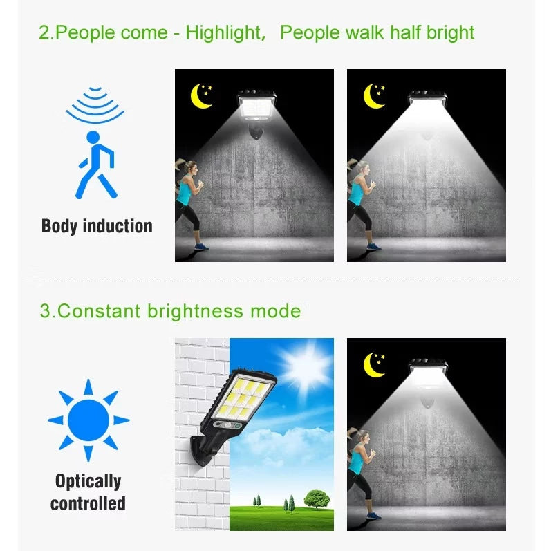 Kit 2 Luz Solar Controle Remoto À Prova D'água Indução Automática Com 3 Modos