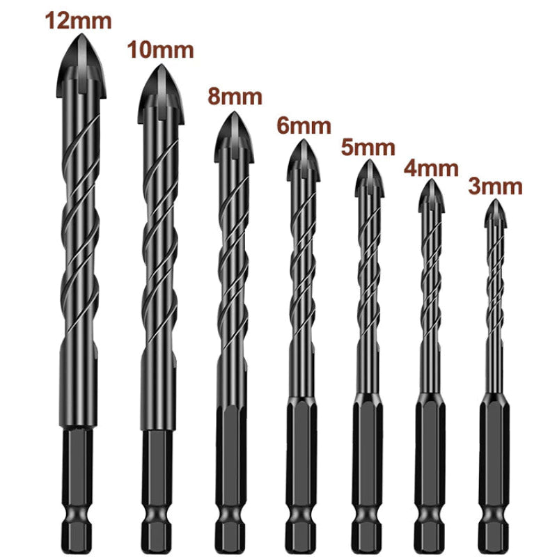 Kit 7 Brocas de carboneto Triangular Titânio Profissionais 3-12mm Para Furar Tudo